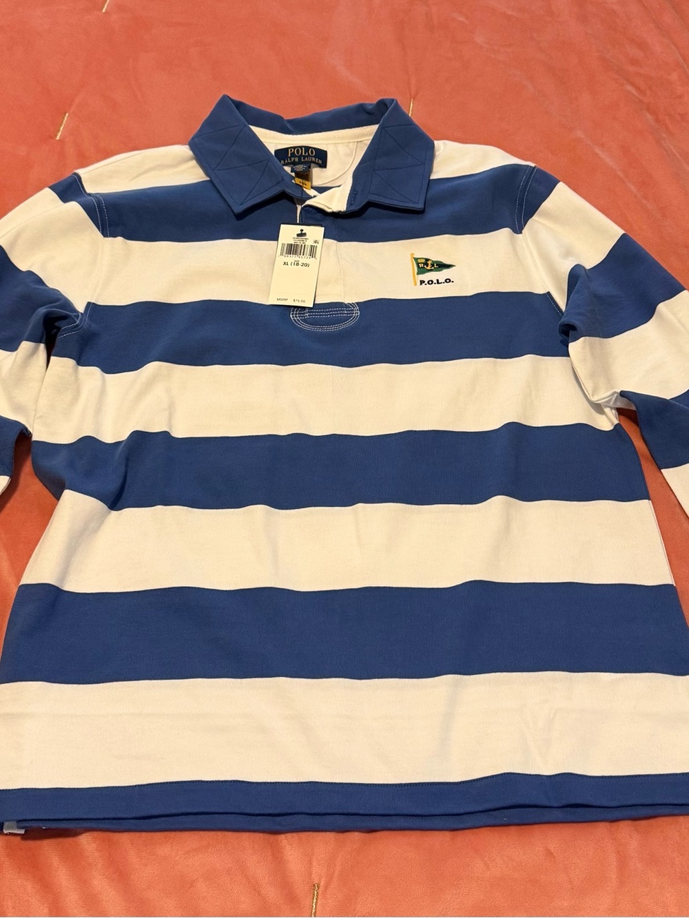 Polo by Ralph Lauren Boys Blue and White Striped Rugby Polo